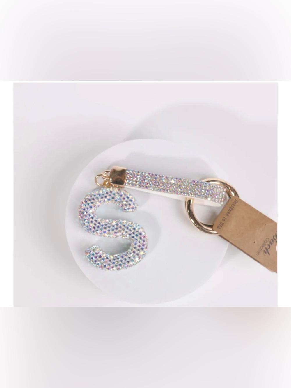 Crystal Initial 'S' Keychain Wristlet - Sparkling White